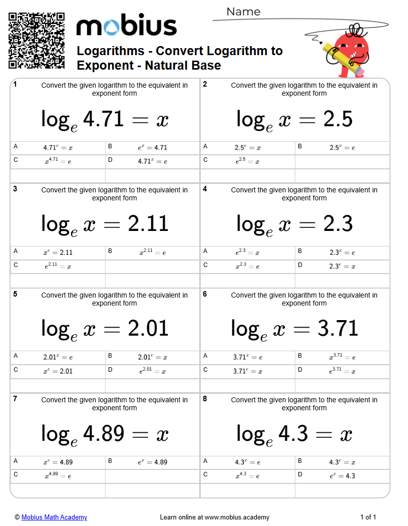 Logarithms | Convert Logarithm to Exponent - Natural Base (Level 1 ...