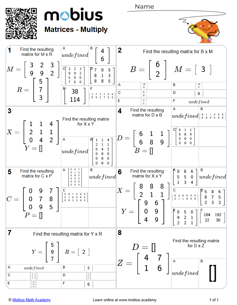Matrices - Multiply (Level 1) - Mobius Math Academy