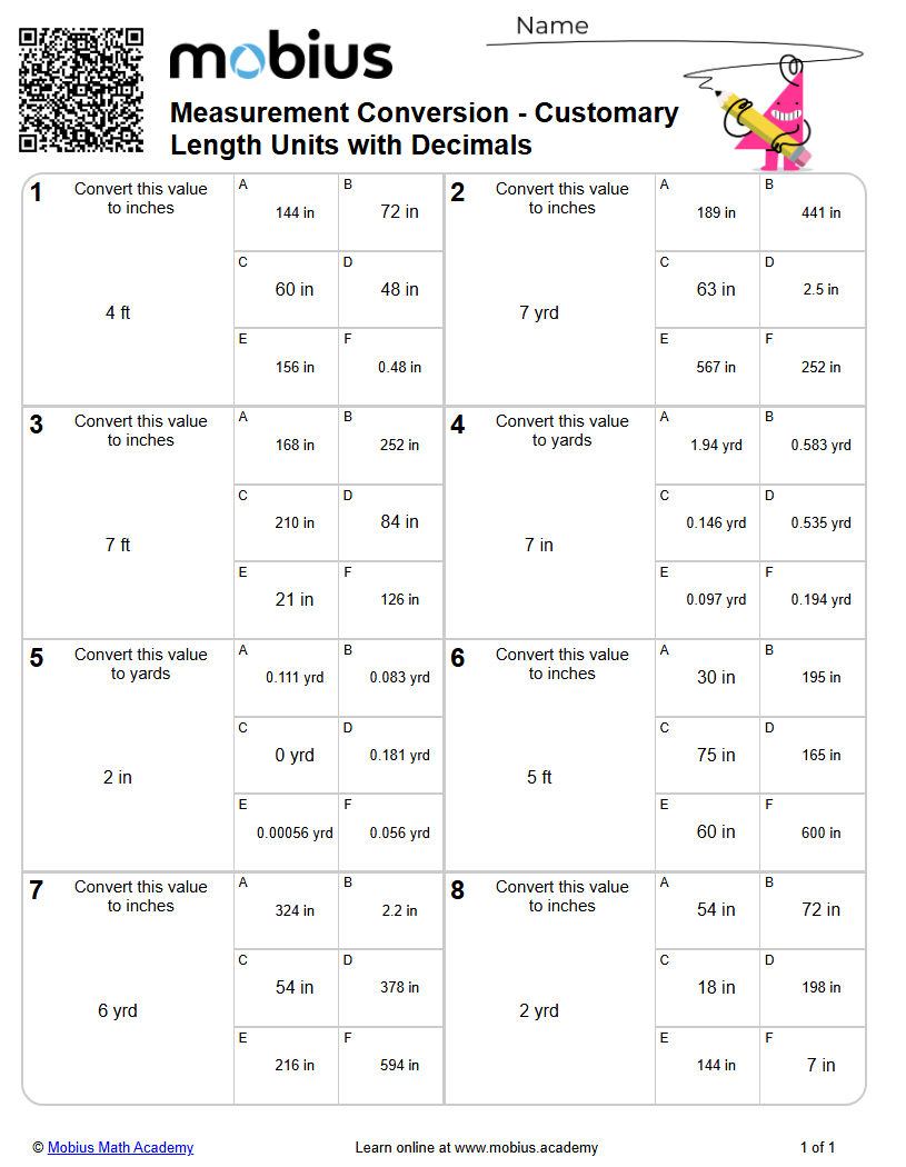 Measurement Conversion - Customary Length Units with Decimals (Level 1 ...