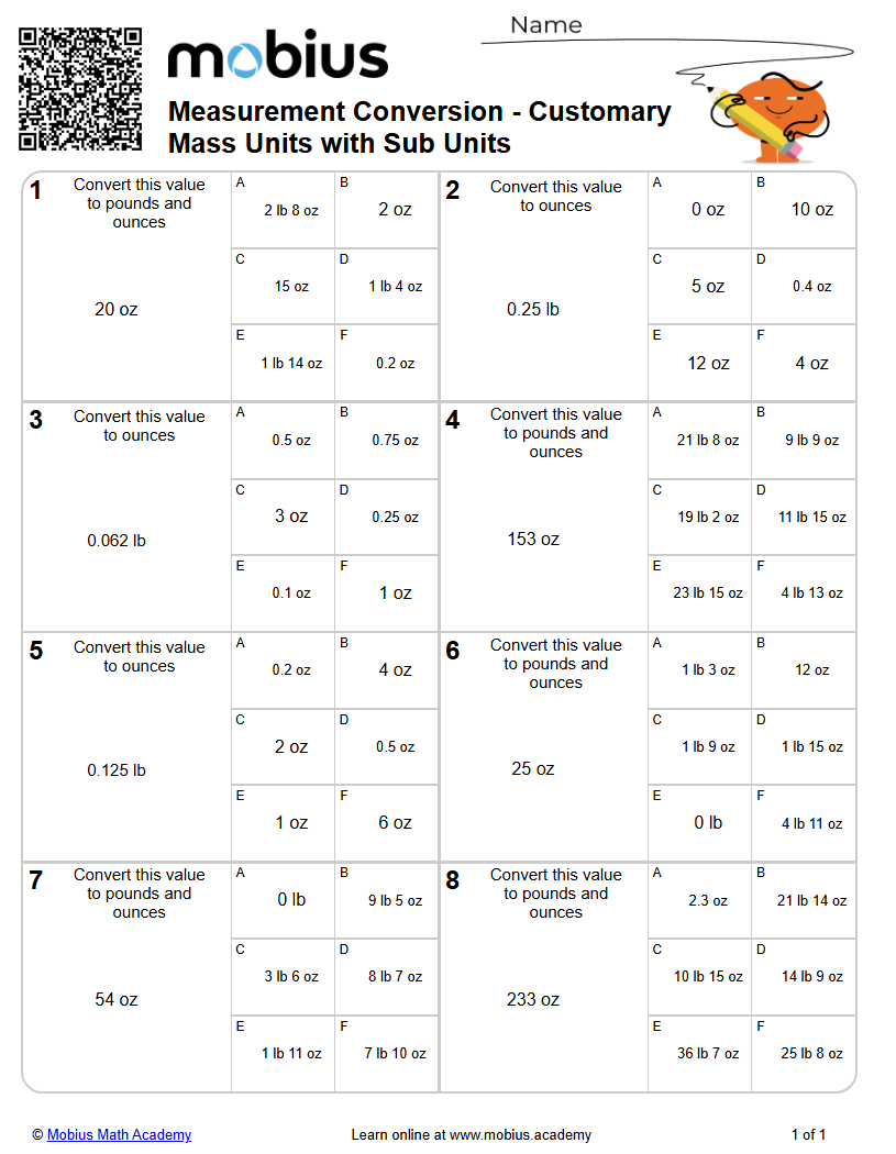 Measurement Conversion - Customary Mass Units with Sub Units (Level 2 ...