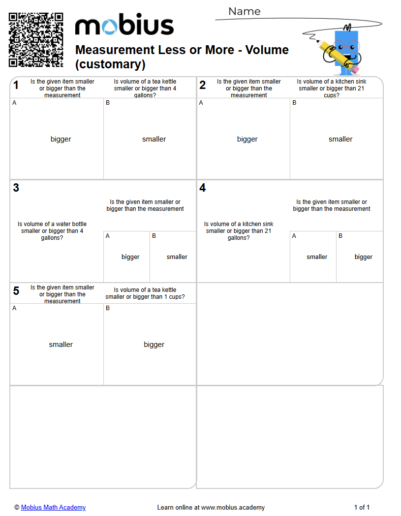 Measurement Less or More - Volume (customary) (Level 1) - Mobius Math ...