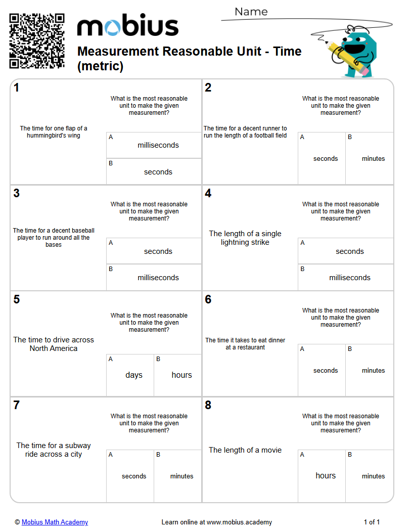 Level 1 | Metric Units | Grade 6 Math Worksheets - Mobius Math Academy