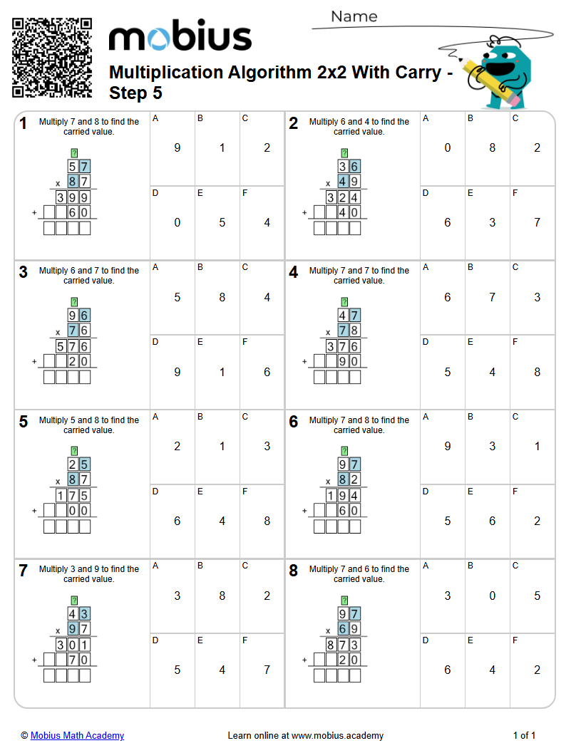 Multiplication Algorithm 2x2 With Carry - Step 5 (Level 1) - Mobius ...