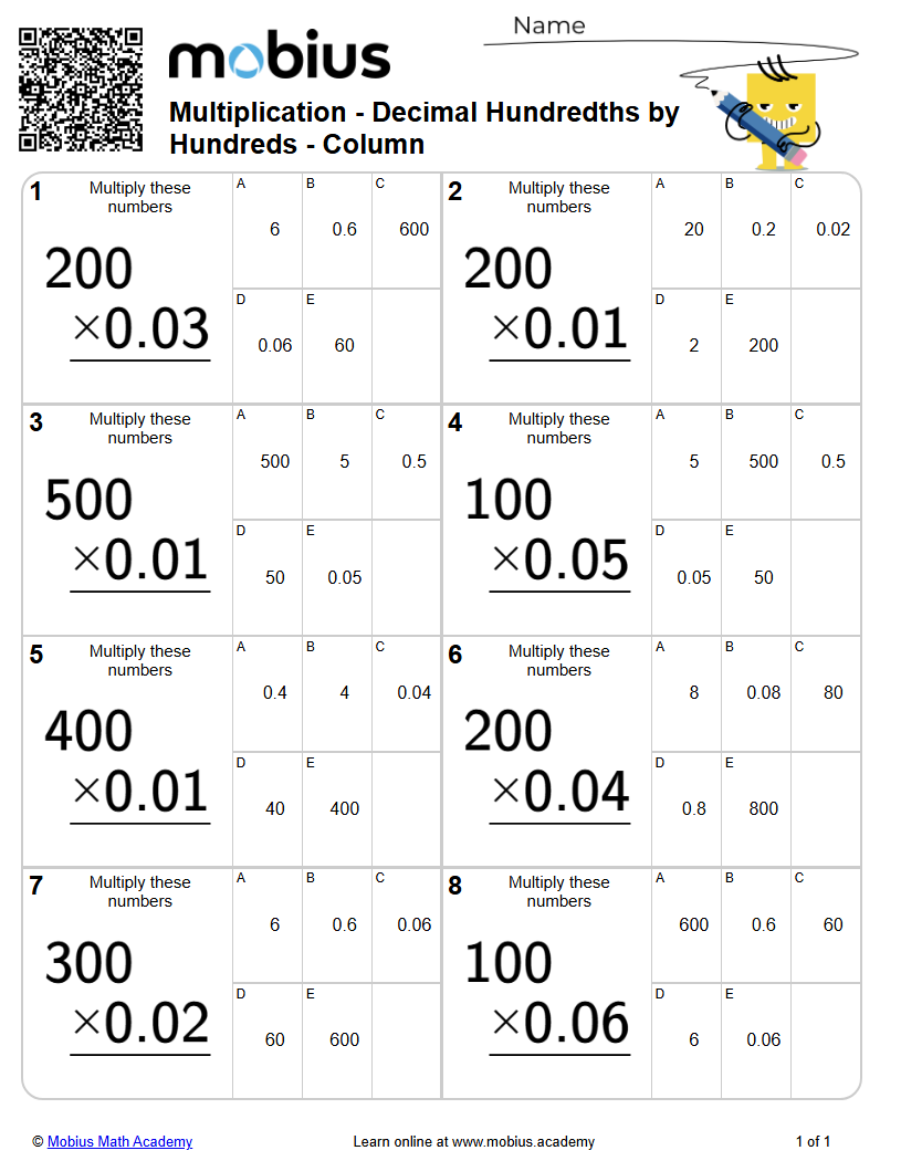 Decimal Hundredths by Hundreds - Column (Level 1) | Fractions/Decimals ...