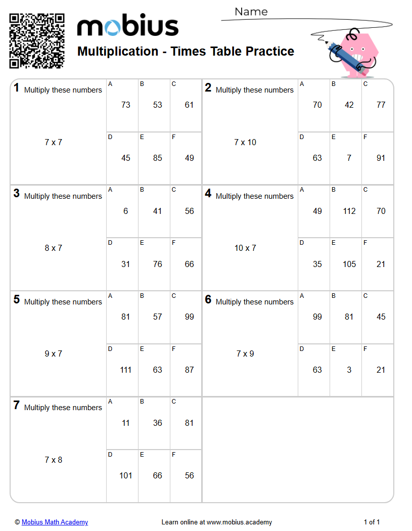 Times Table Practice (Level 7) | Multiply/Divide | Grades 3-6 Math ...