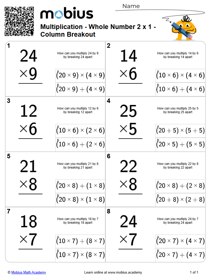 Whole Number 2 x 1 - Column Breakout (Level 3) | Multiply/Divide ...