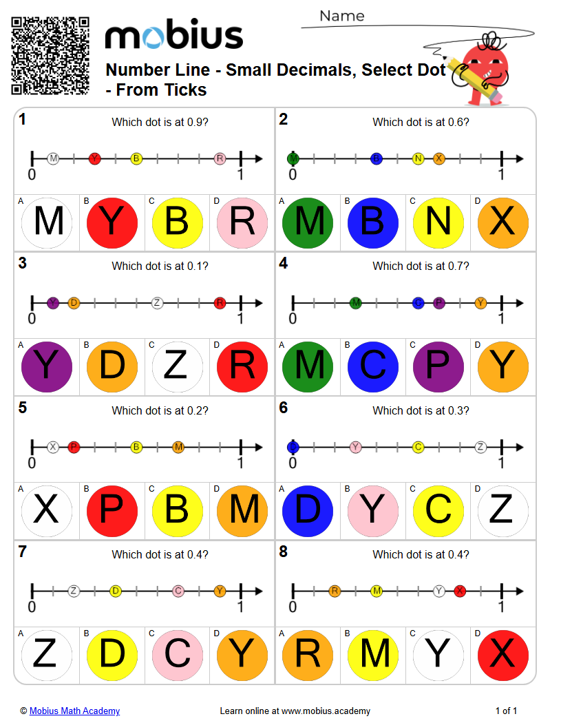 Level 1 | Fractions/Decimals | Grades 5-6 Math Worksheets - Mobius Math ...
