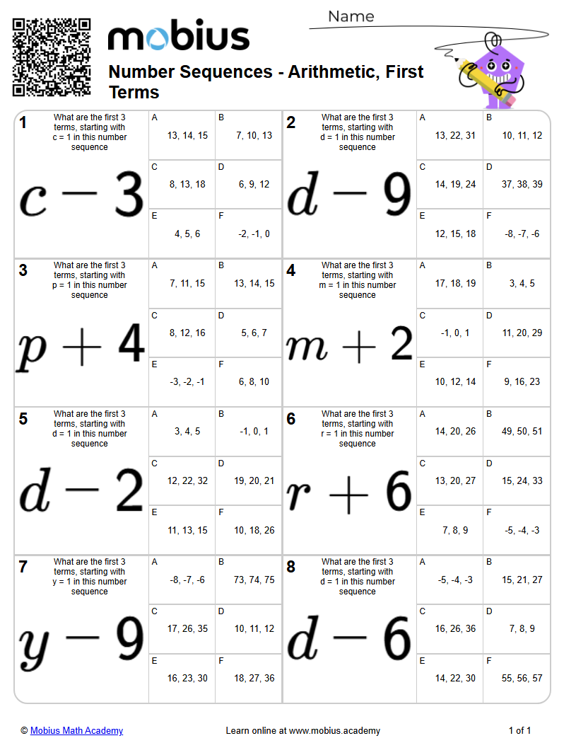 Level 1 | Patterning | Grades 9-12 Math Worksheets - Mobius Math Academy