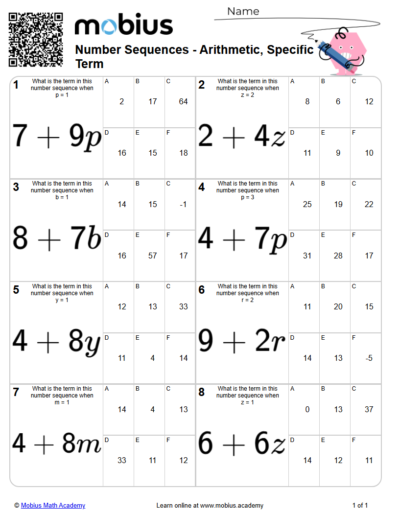 Level 3 | Patterning | Grades 9-12 Math Worksheets - Mobius Math Academy