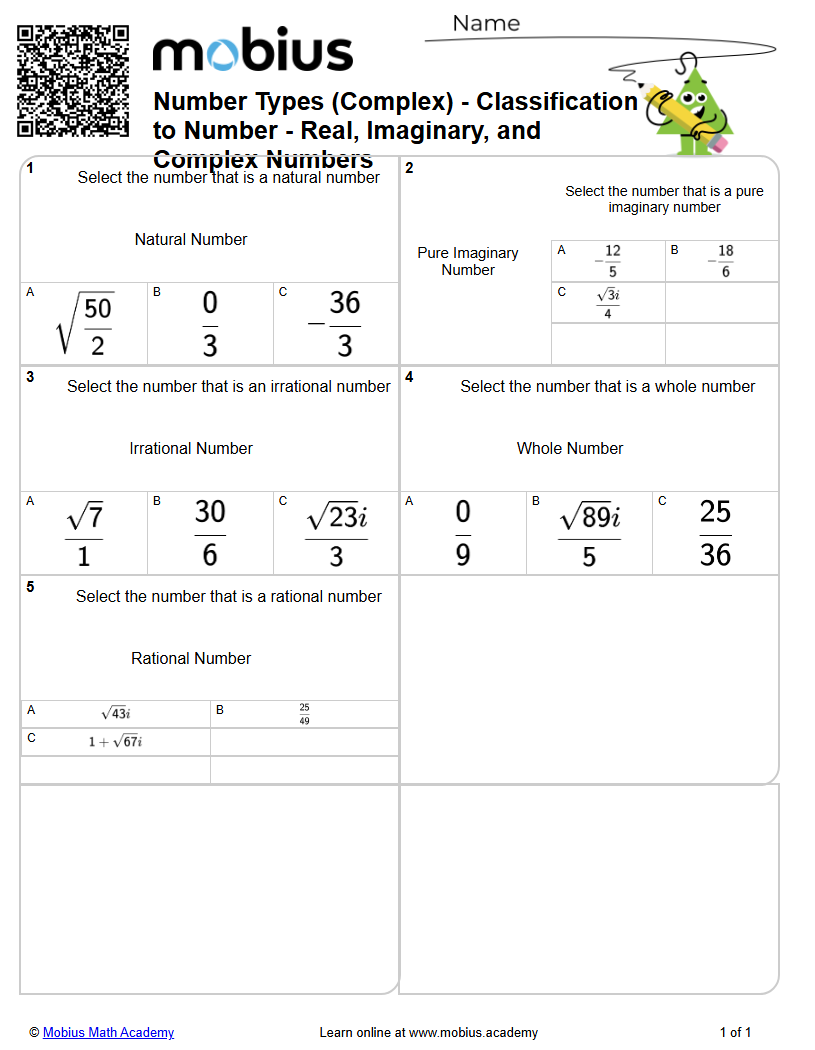 Level 2 | Complex Numbers | Grade 10 Math Worksheets - Mobius Math Academy