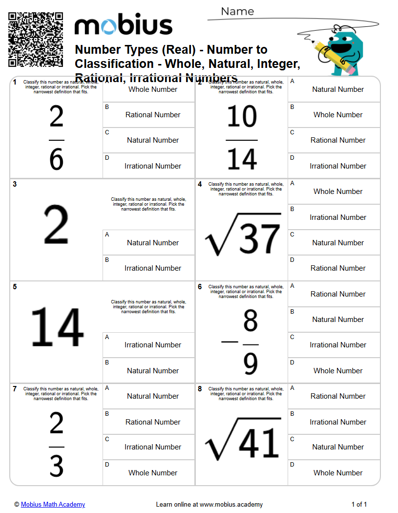 Number Types (Real) - Number to Classification - Whole, Natural ...