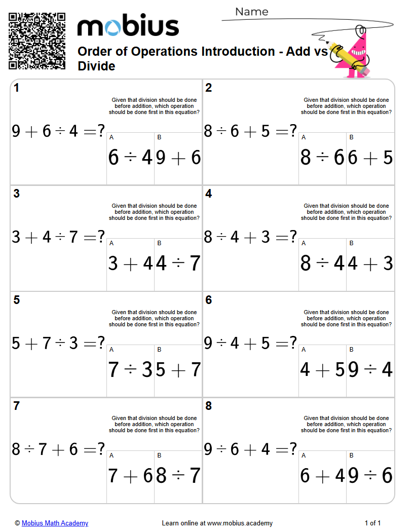 Order of Operations Introduction - Add vs Divide (Level 1) - Mobius ...