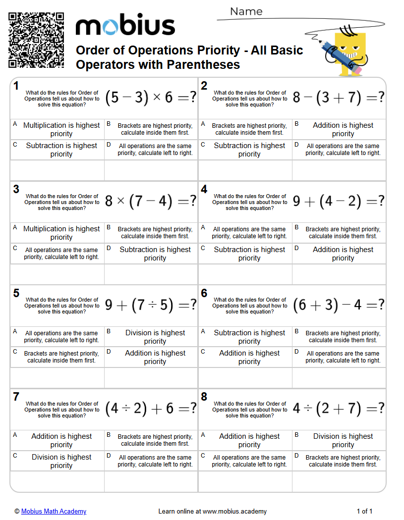 Order of Operations Priority - All Basic Operators with Parentheses ...