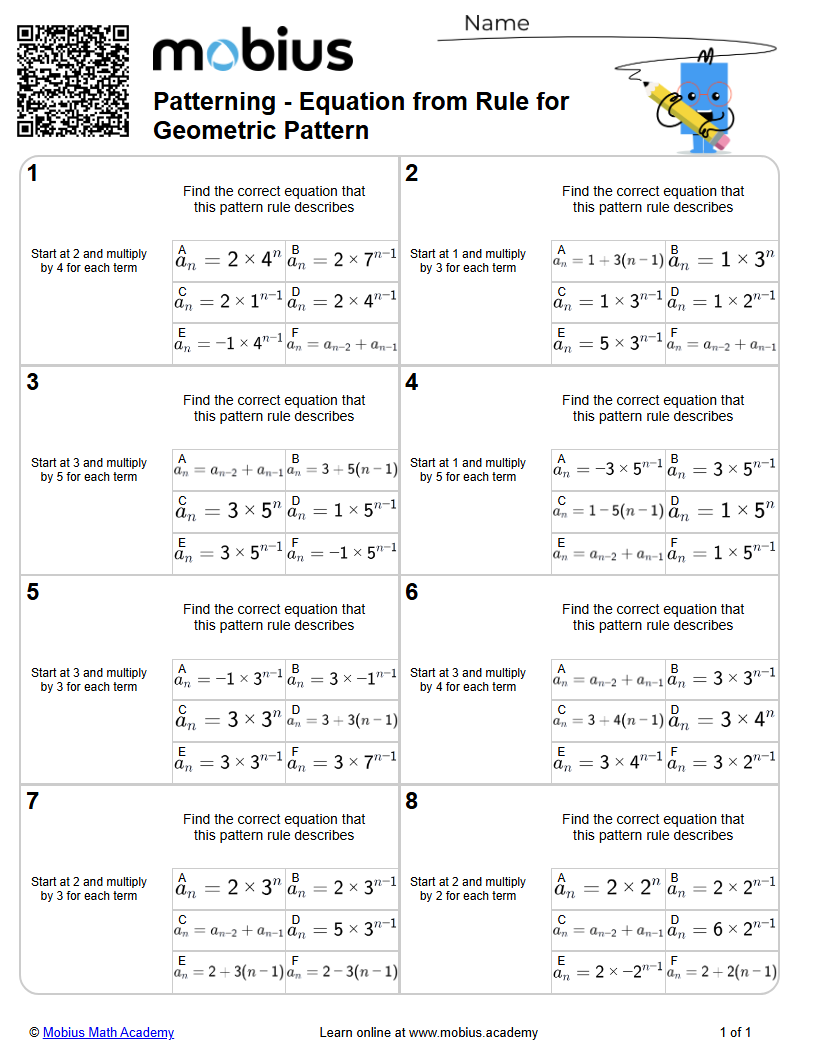 Equation from Rule for Geometric Pattern (Level 1) | Patterning | Grade ...
