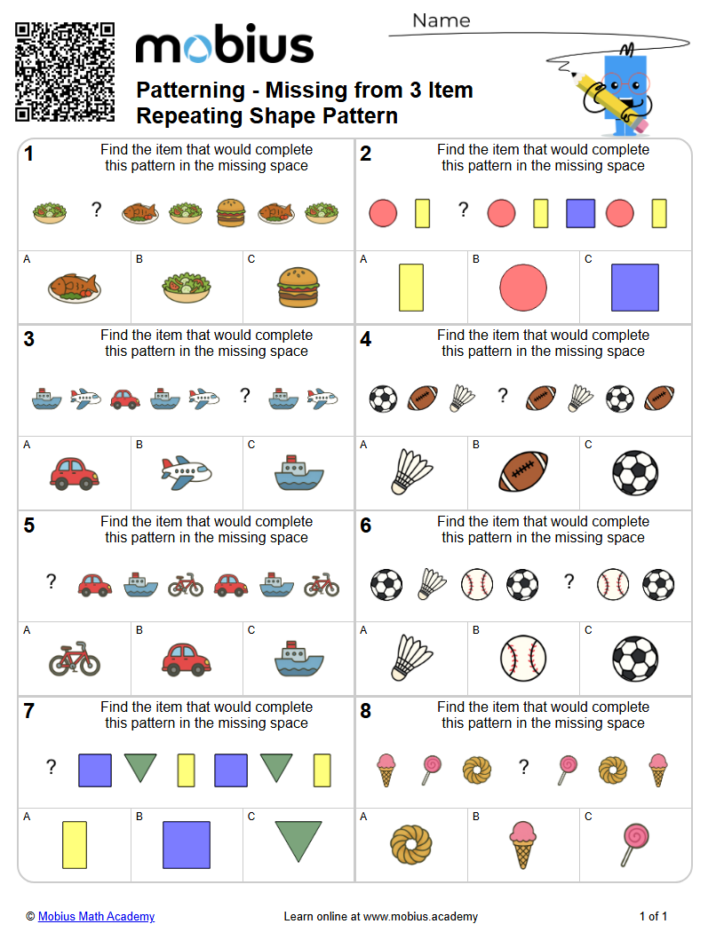 Patterning - Missing from 3 Item Repeating Shape Pattern (Level 2 ...