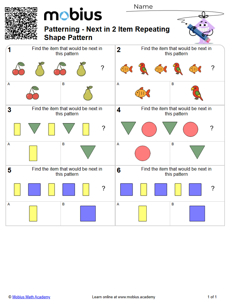 Next in 2 Item Repeating Shape Pattern (Level 1) | Visual Patterning ...