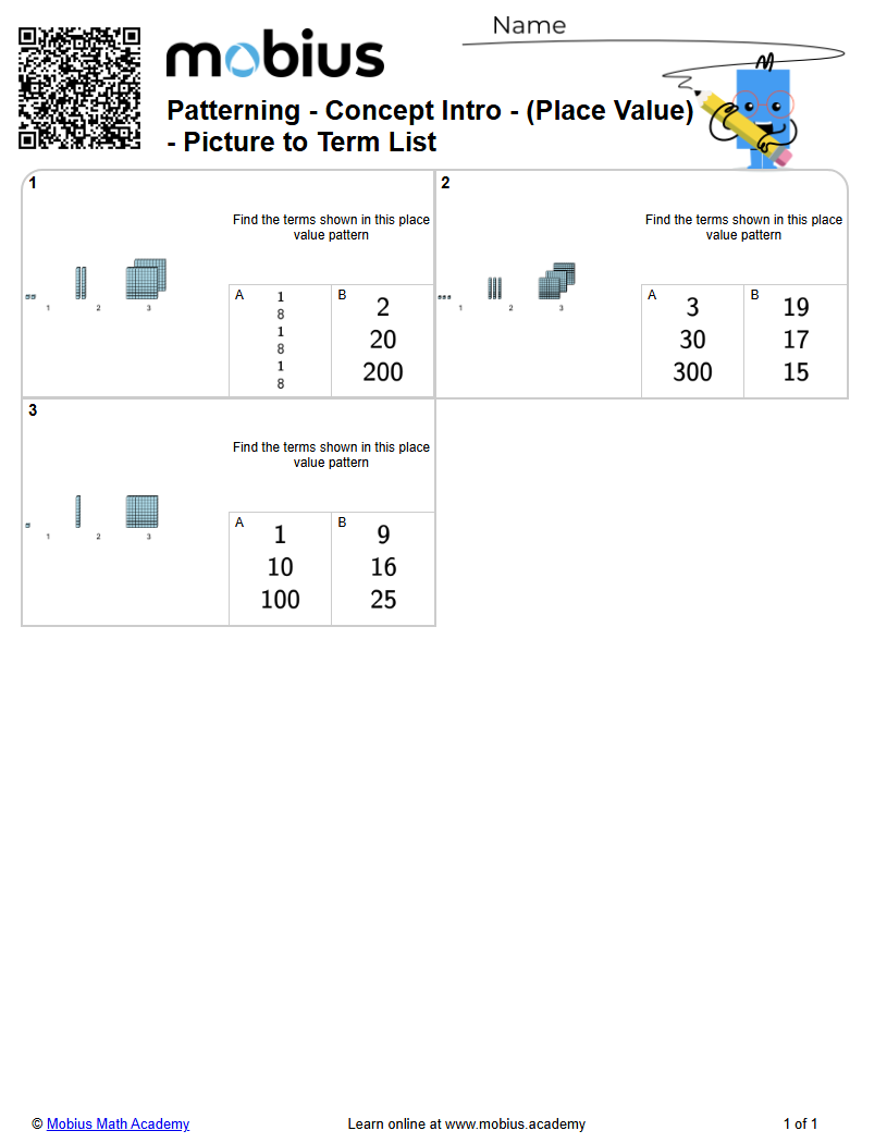 Patterning - Concept Intro - (Place Value) - Picture to Term List ...