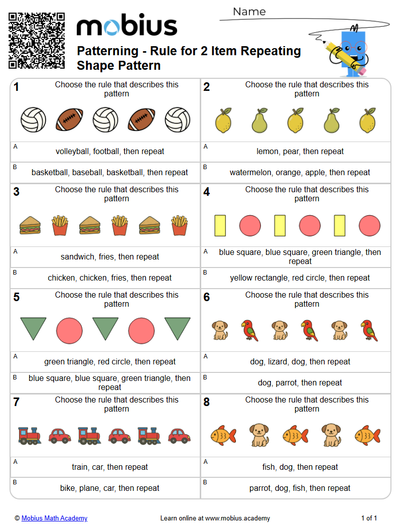 Rule for 2 Item Repeating Shape Pattern (Level 1) | Visual Patterning ...