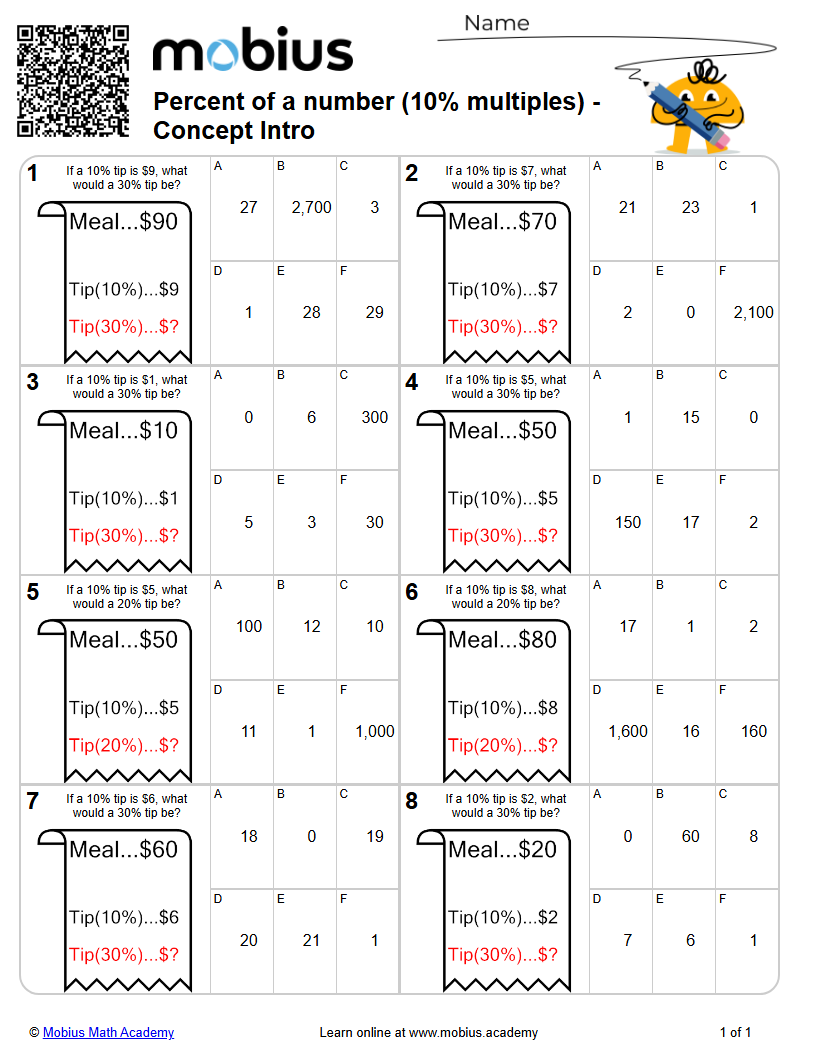 Level 1 | Percentages | Grade 7 Math Worksheets - Mobius Math Academy