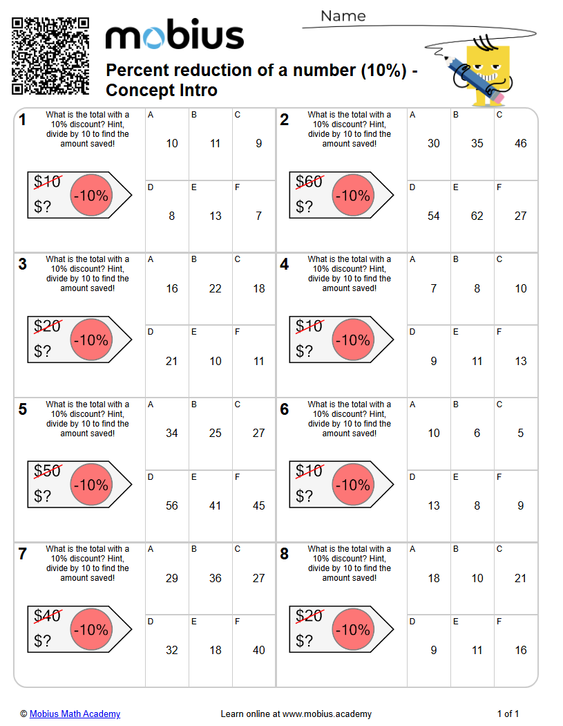 Level 1 | Percentages | Grades 7-8 Math Worksheets - Mobius Math Academy