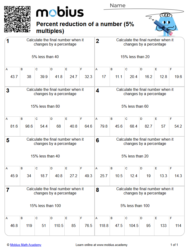 Level 1 | Percentages | Grades 8-11 Math Worksheets - Mobius Math Academy