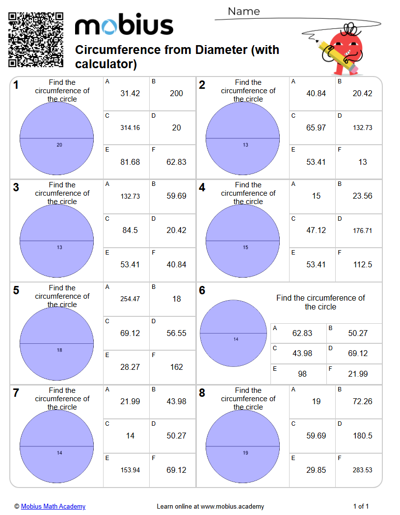 Circumference from Diameter (with calculator) | Level 2 | Grades 6-8 ...