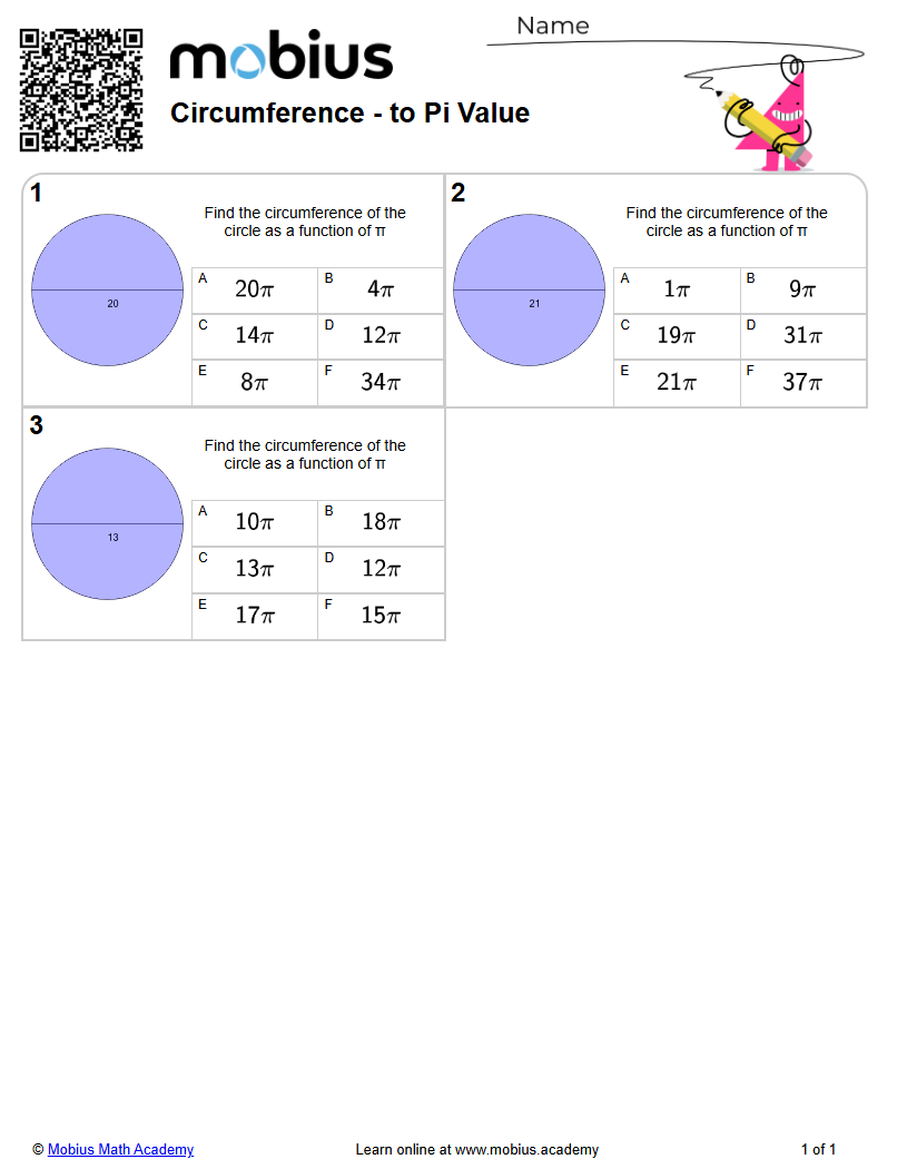 Circumference - to Pi Value | Level 2 | Grades 6-10 Math Worksheets ...