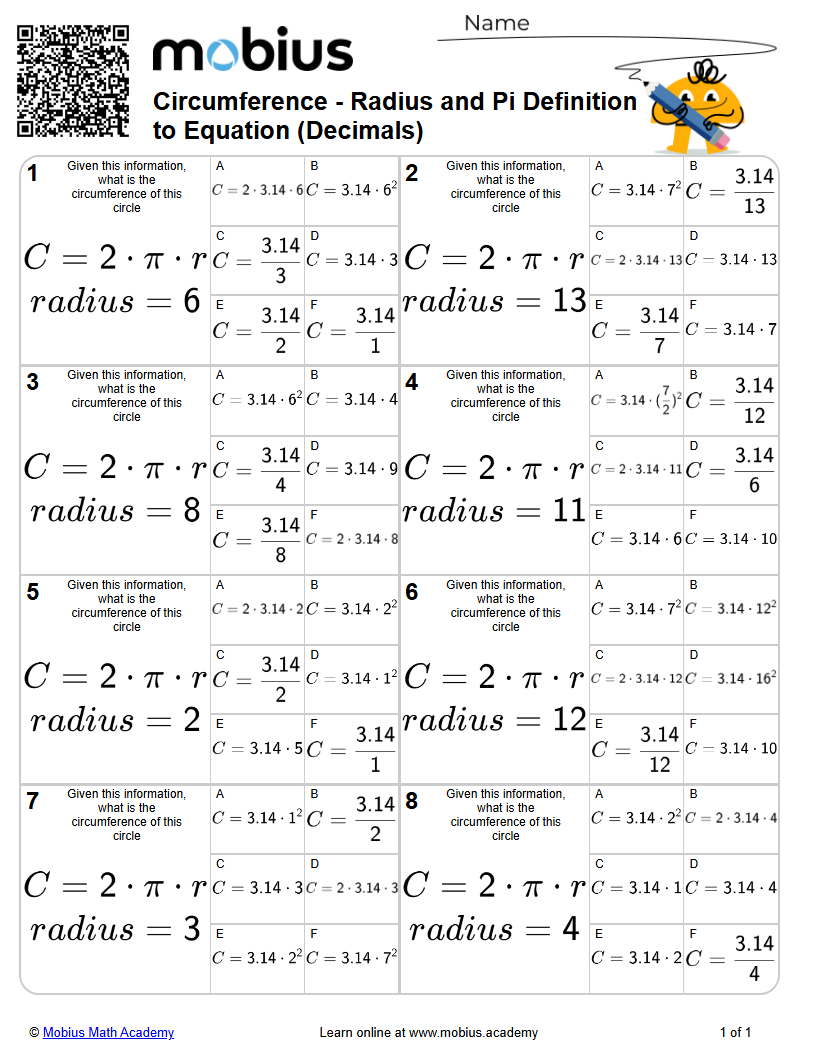 Circumference - Radius and Pi Definition to Equation (Decimals) (Level ...