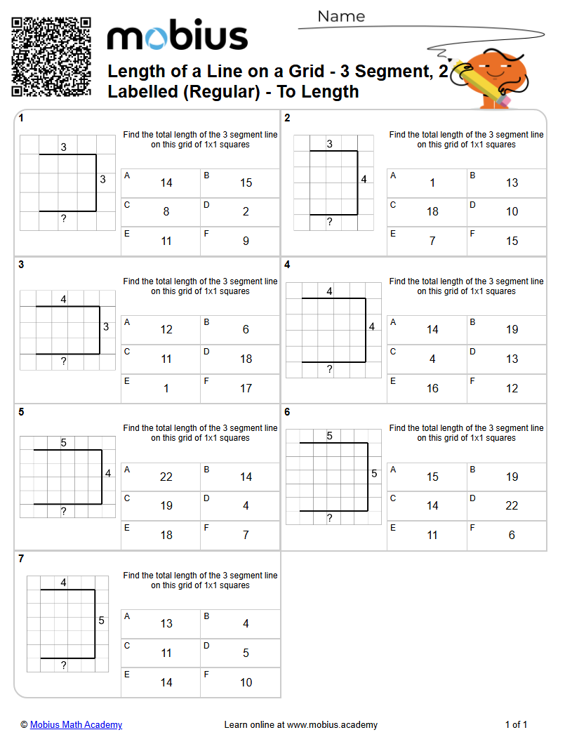 Length of a Line on a Grid - 3 Segment, 2 Labelled (Regular) - To ...