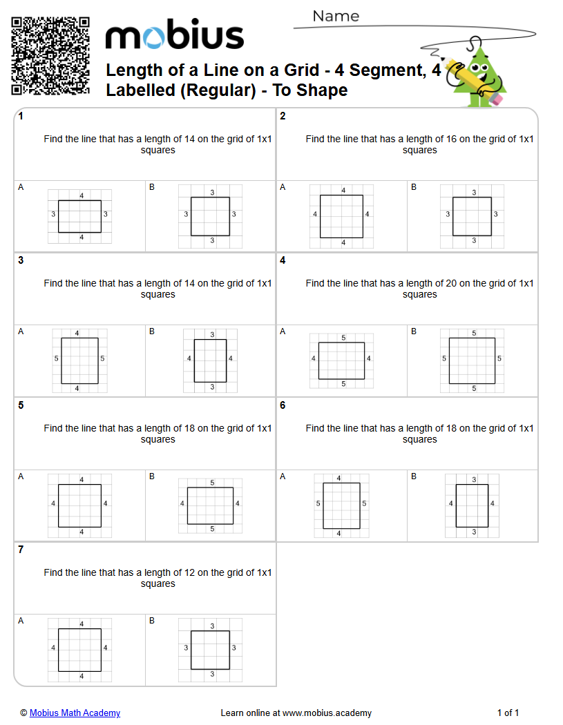 Length of a Line on a Grid - 4 Segment, 4 Labelled (Regular) - To Shape ...