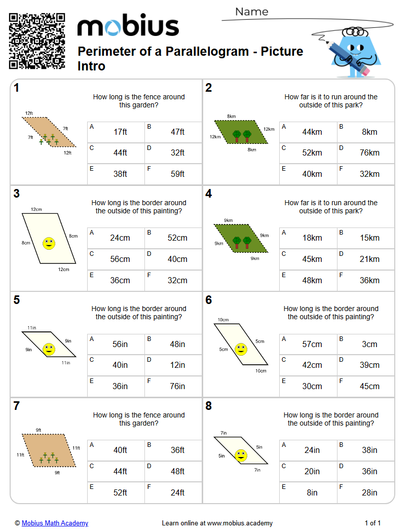 Perimeter of a Parallelogram - Picture Intro (Level 3) - Mobius Math ...
