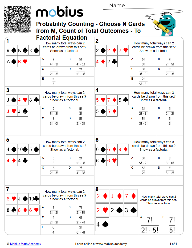 Choose N Cards from M, Count of Total Outcomes - To Factorial Equation ...