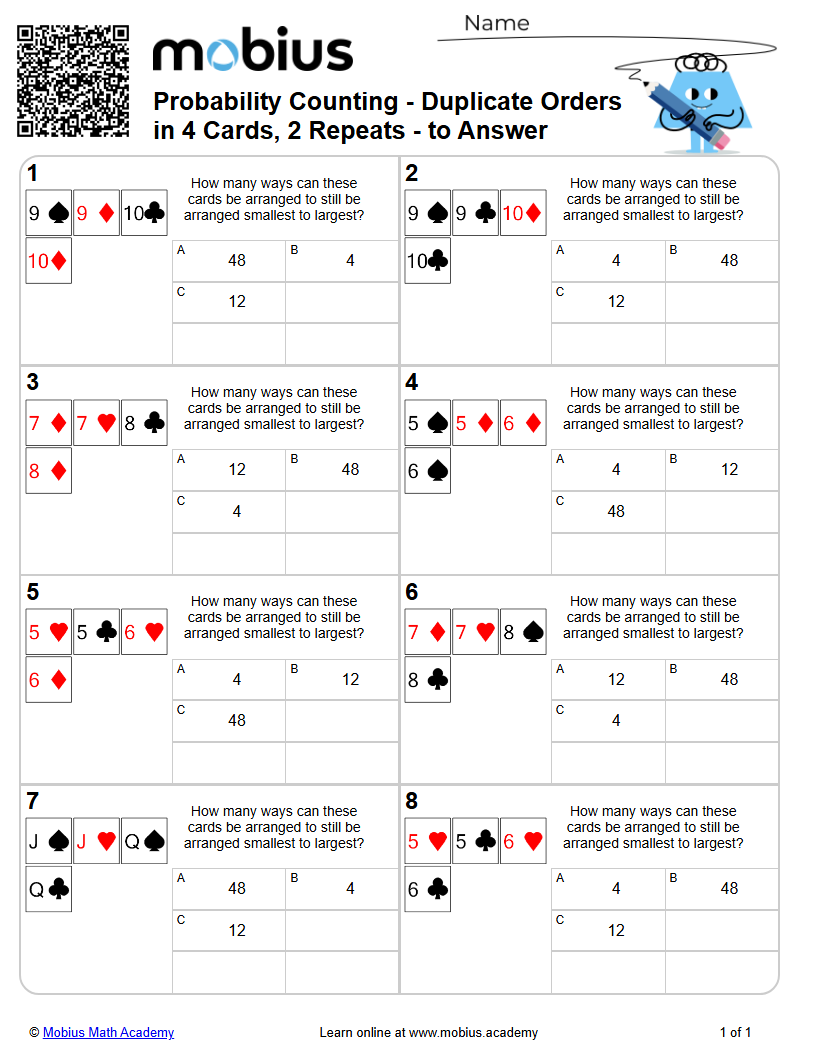 Duplicate Orders in 4 Cards, 2 Repeats - to Answer (Level 1 ...