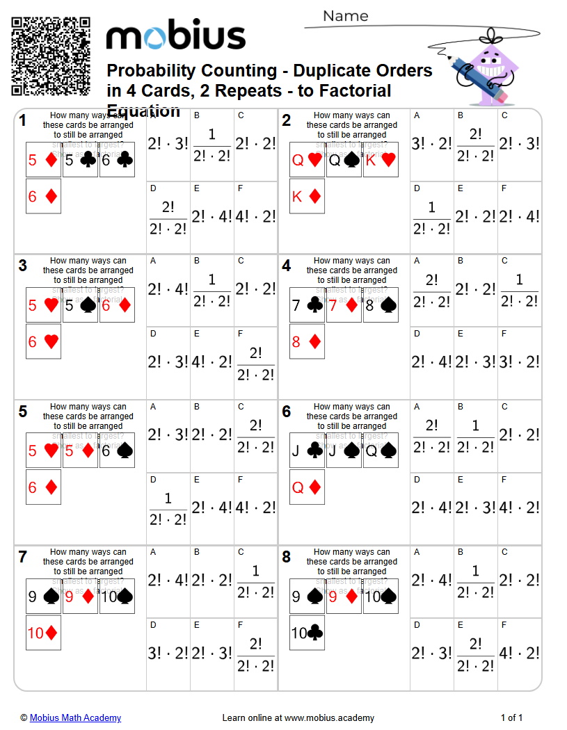 Probability Counting - Duplicate Orders in 4 Cards, 2 Repeats - to ...