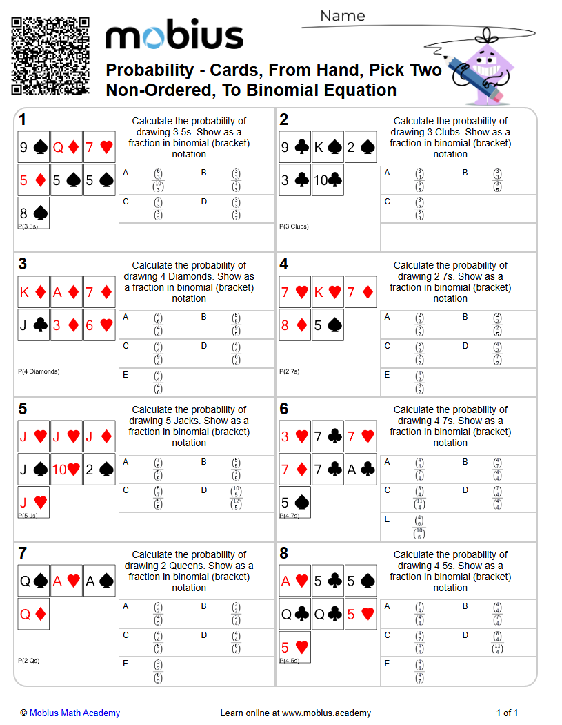 Probability - Cards, From Hand, Pick Two Non-Ordered, To Binomial ...