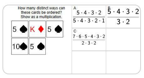 Probability Counting - Ways to Order 5 Cards, 1 Repeat - to Equation ...