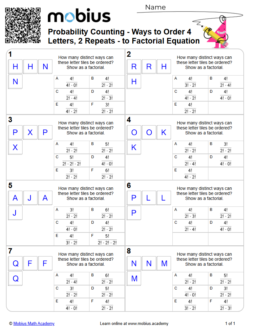 Probability Counting | Ways to Order 4 Letters, 2 Repeats - to ...