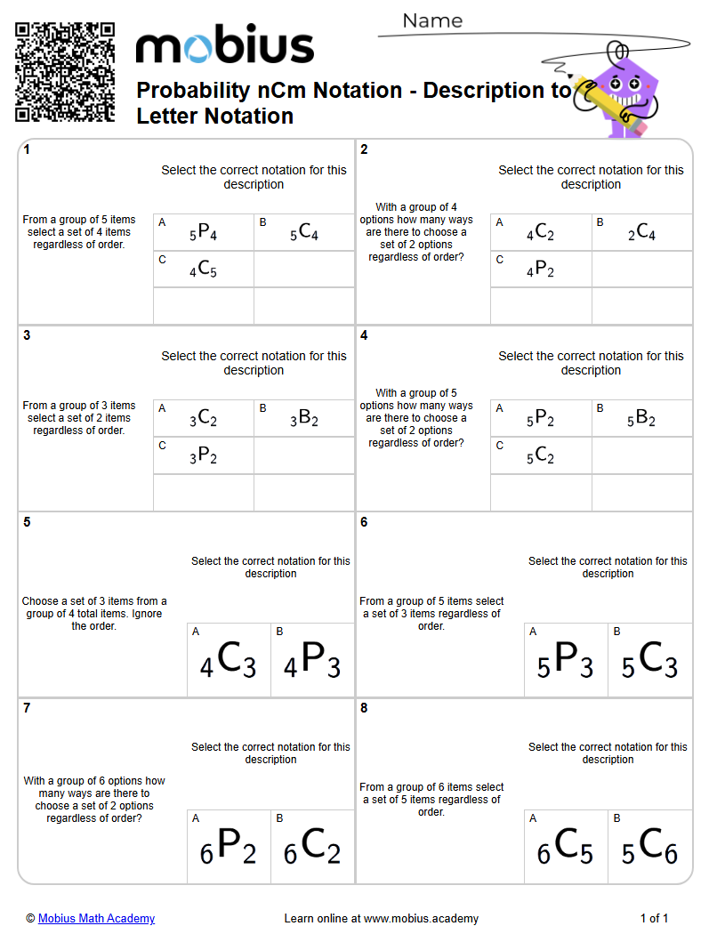 Probability nCm Notation - Description to Letter Notation (Level 1 ...