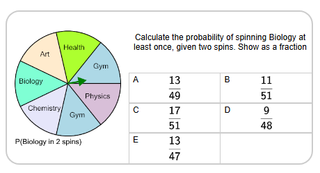 Probability - Spinner, Two Spins, Either Answer, To Fraction (Level 2 ...