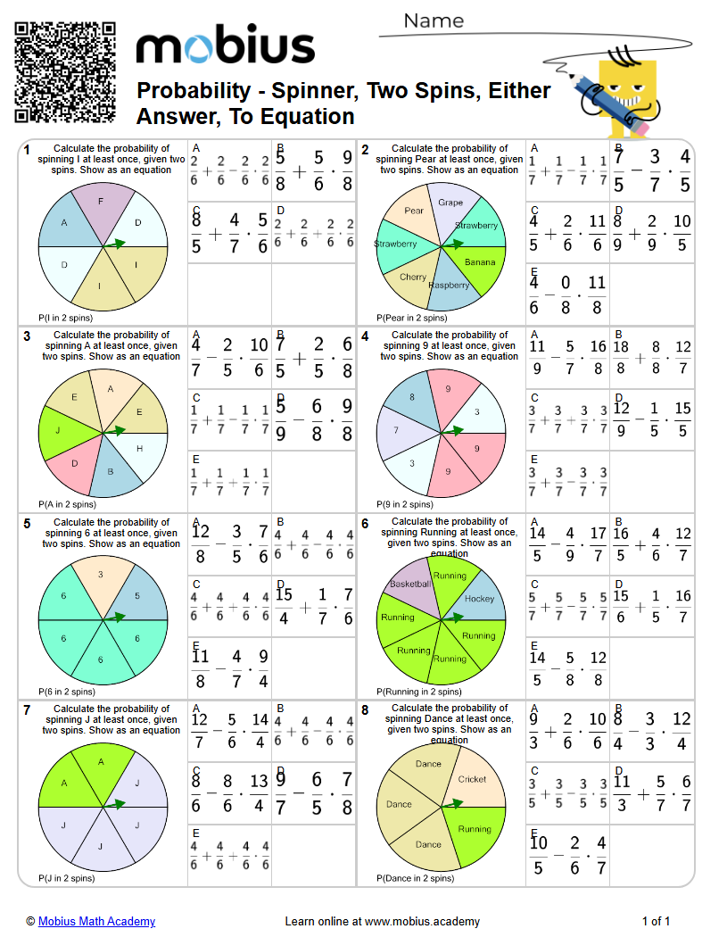 Spinner, Two Spins, Either Answer, To Equation (Level 2) | Probability ...