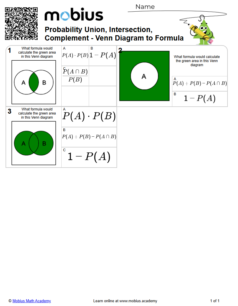 Probability Union, Intersection, Complement - Venn Diagram to Formula ...