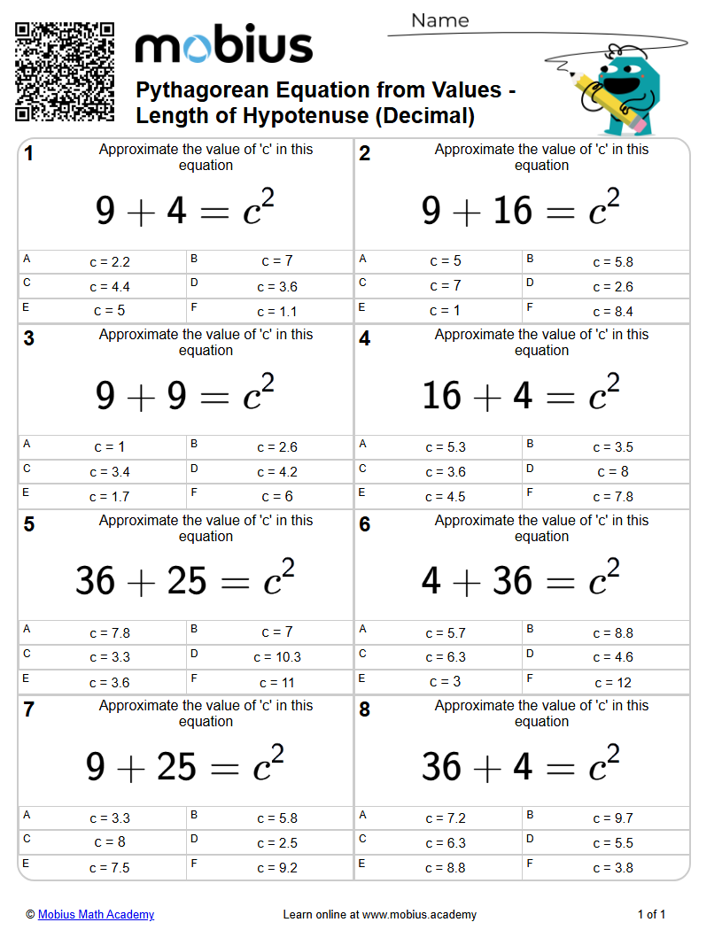Pythagorean Equation from Values - Length of Hypotenuse (Decimal ...