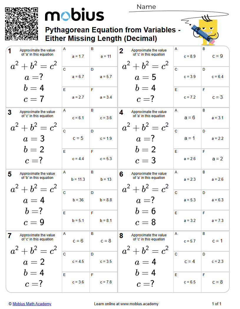 Pythagorean Equation from Variables - Either Missing Length (Decimal ...