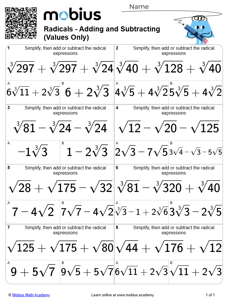 Adding and Subtracting (Values Only) (Level 4) | Radicals | Grade 12 ...