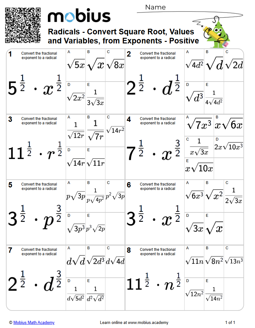 Convert Square Root, Values and Variables, from Exponents - Positive ...