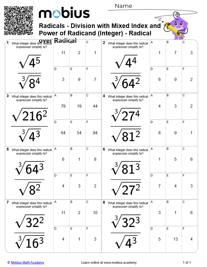 Radicals | Division with Mixed Index and Power of Radicand (Integer ...