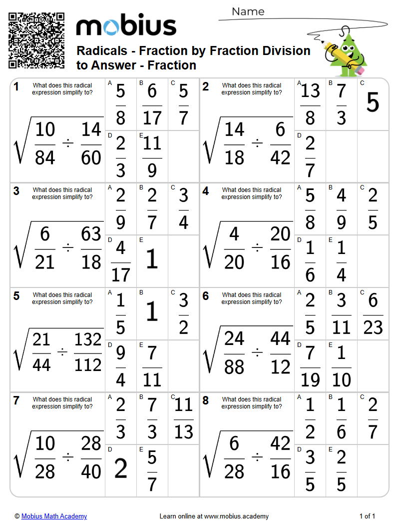 Fraction by Fraction Division to Answer - Fraction (Level 2) | Radicals ...