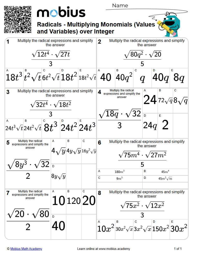 Multiplying Monomials (Values and Variables) over Integer (Level 2 ...