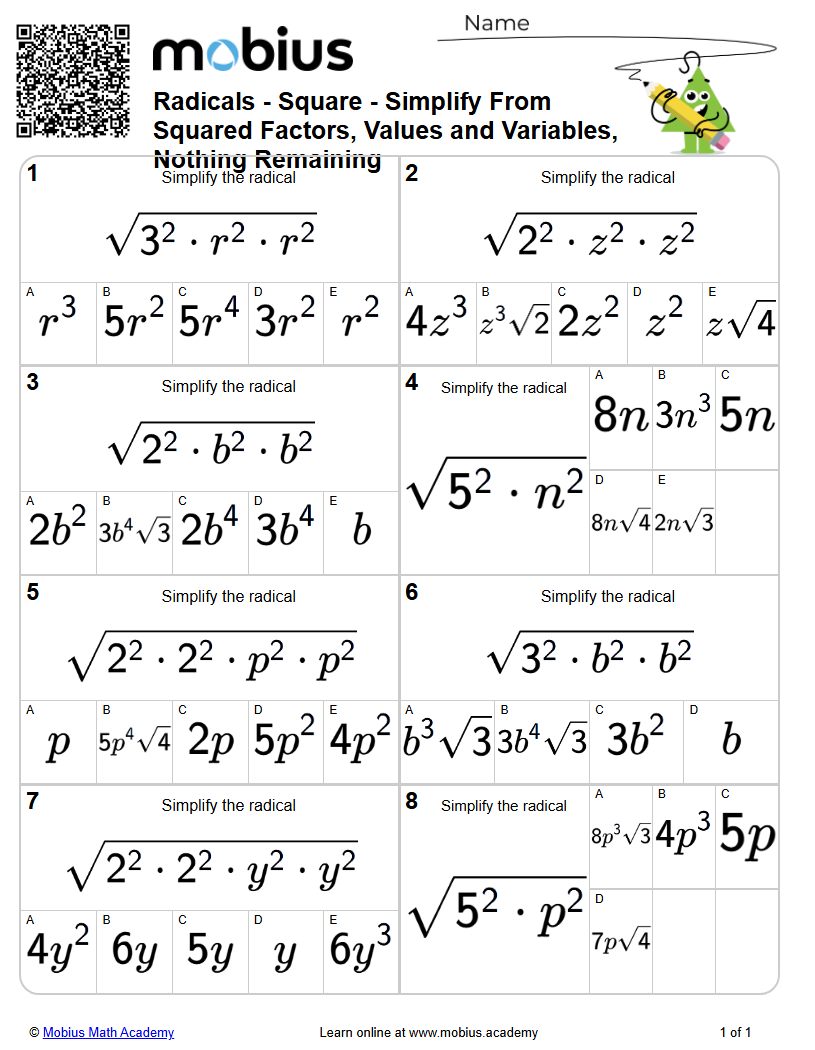 Square - Simplify From Squared Factors, Values and Variables, Nothing ...