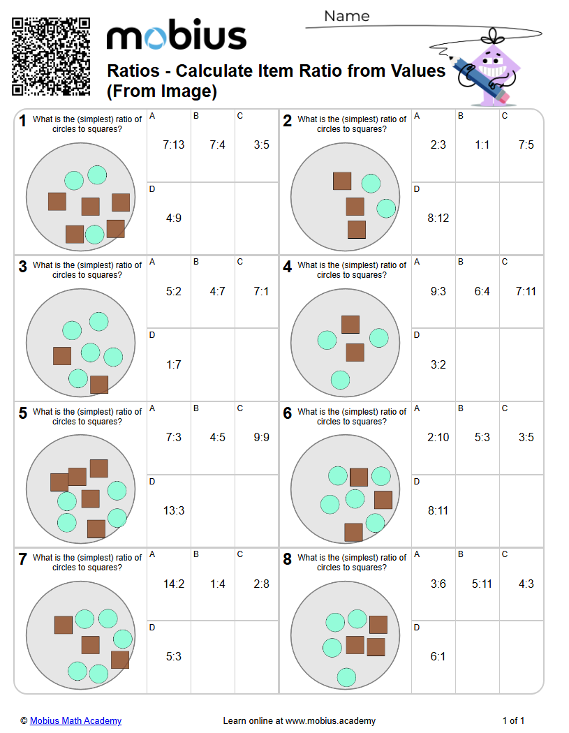 Level 1 | Rates/Ratios | Grade 6 Math Worksheets - Mobius Math Academy